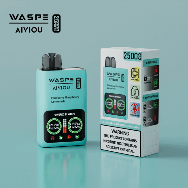 Buy WASPE 25000 Vape | 25K Puffs | Digital Display | 25mL Salt Nic | Dual Mesh Coil | USB-C Fast Charging | Child Lock | 650mAh Battery | 0%-5% Nicotine | Disposable Vape Pen