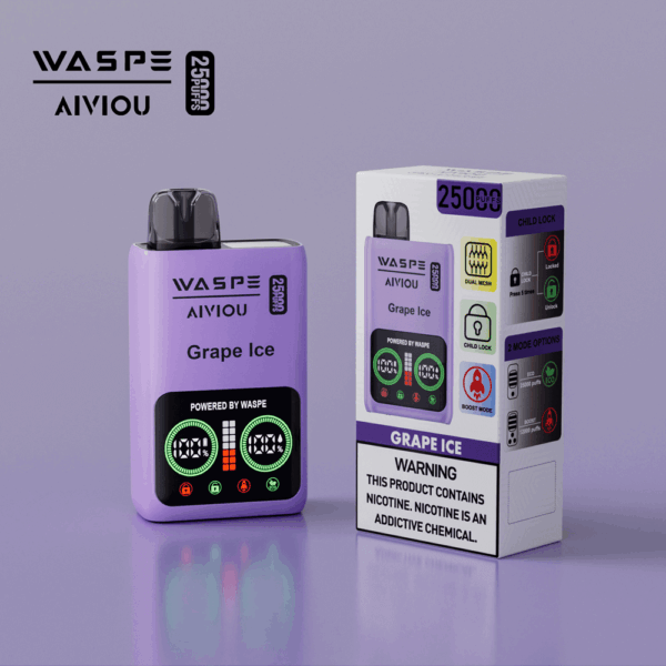 Buy WASPE 25000 Vape | 25K Puffs | Digital Display | 25mL Salt Nic | Dual Mesh Coil | USB-C Fast Charging | Child Lock | 650mAh Battery | 0%-5% Nicotine | Disposable Vape Pen
