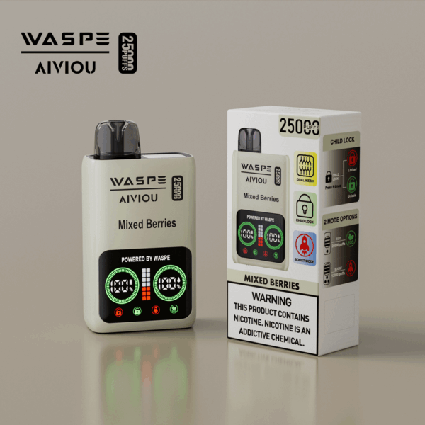 Buy WASPE 25000 Vape | 25K Puffs | Digital Display | 25mL Salt Nic | Dual Mesh Coil | USB-C Fast Charging | Child Lock | 650mAh Battery | 0%-5% Nicotine | Disposable Vape Pen