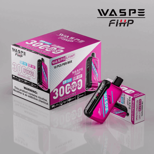 Shop WASPE 30000 – 30,000 Puff Disposable Vape | 28mL E-liquid | Adjustable Airflow | LED Screen Display | Dual Mesh Coils | 0%-5% Nicotine | Type-C Recharge | 16 Flavor Selections