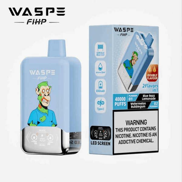 Shop WASPE fihp 40000 – 40,000 Puff Disposable Vape | Dual Flavor Vaping | 36mL Salt Nicotine | LED Display | 0.9Ω Mesh Coil | 850mAh Rechargeable Battery | Type-C Port | 0%-5% Nicotine | 16 Flavors