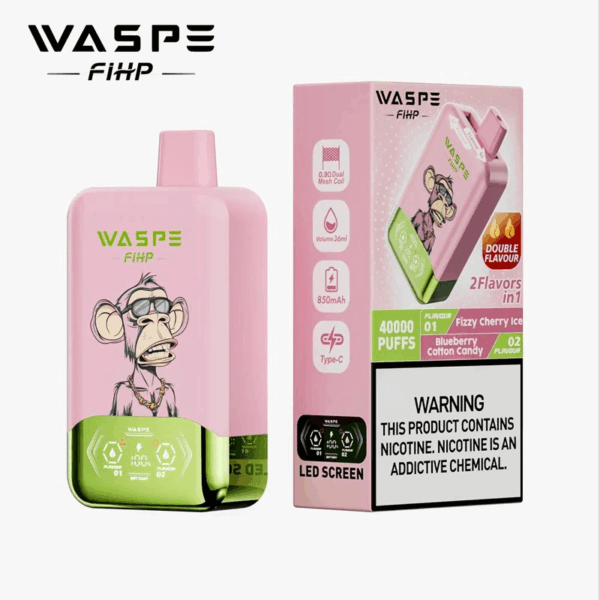 Shop WASPE fihp 40000 – 40,000 Puff Disposable Vape | Dual Flavor Vaping | 36mL Salt Nicotine | LED Display | 0.9Ω Mesh Coil | 850mAh Rechargeable Battery | Type-C Port | 0%-5% Nicotine | 16 Flavors