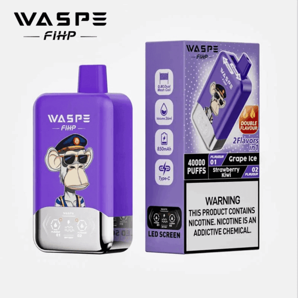 Shop WASPE fihp 40000 – 40,000 Puff Disposable Vape | Dual Flavor Vaping | 36mL Salt Nicotine | LED Display | 0.9Ω Mesh Coil | 850mAh Rechargeable Battery | Type-C Port | 0%-5% Nicotine | 16 Flavors