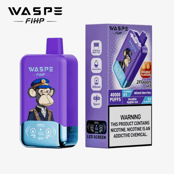 Shop WASPE fihp 40000 – 40,000 Puff Disposable Vape | Dual Flavor Vaping | 36mL Salt Nicotine | LED Display | 0.9Ω Mesh Coil | 850mAh Rechargeable Battery | Type-C Port | 0%-5% Nicotine | 16 Flavors