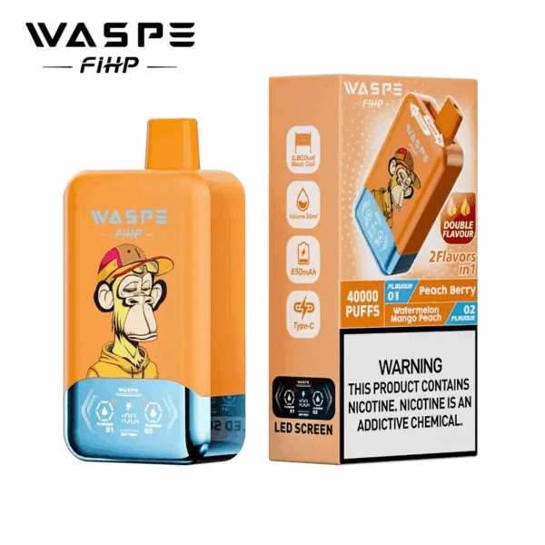 Shop WASPE fihp 40000 – 40,000 Puff Disposable Vape | Dual Flavor Vaping | 36mL Salt Nicotine | LED Display | 0.9Ω Mesh Coil | 850mAh Rechargeable Battery | Type-C Port | 0%-5% Nicotine | 16 Flavors