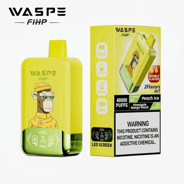 Shop WASPE fihp 40000 – 40,000 Puff Disposable Vape | Dual Flavor Vaping | 36mL Salt Nicotine | LED Display | 0.9Ω Mesh Coil | 850mAh Rechargeable Battery | Type-C Port | 0%-5% Nicotine | 16 Flavors