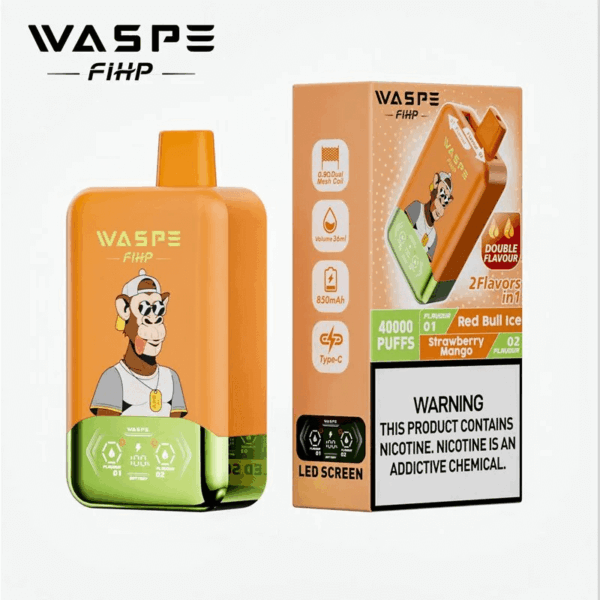 Shop WASPE fihp 40000 – 40,000 Puff Disposable Vape | Dual Flavor Vaping | 36mL Salt Nicotine | LED Display | 0.9Ω Mesh Coil | 850mAh Rechargeable Battery | Type-C Port | 0%-5% Nicotine | 16 Flavors