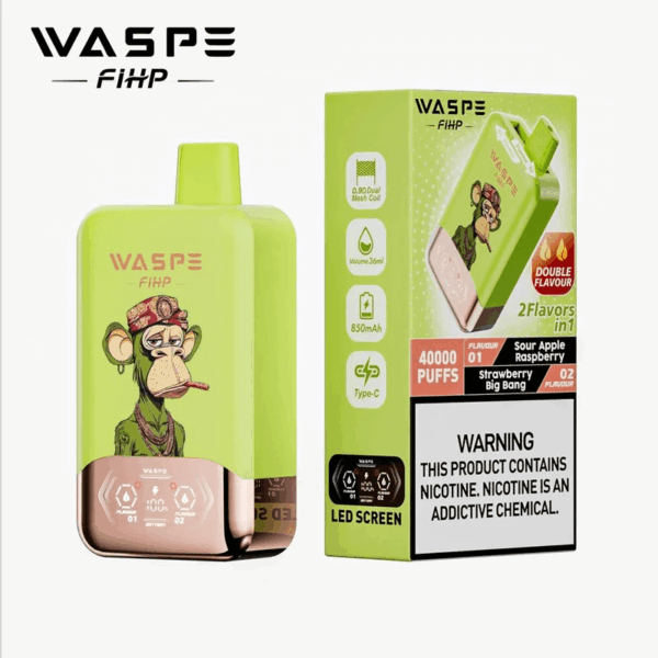 Shop WASPE fihp 40000 – 40,000 Puff Disposable Vape | Dual Flavor Vaping | 36mL Salt Nicotine | LED Display | 0.9Ω Mesh Coil | 850mAh Rechargeable Battery | Type-C Port | 0%-5% Nicotine | 16 Flavors