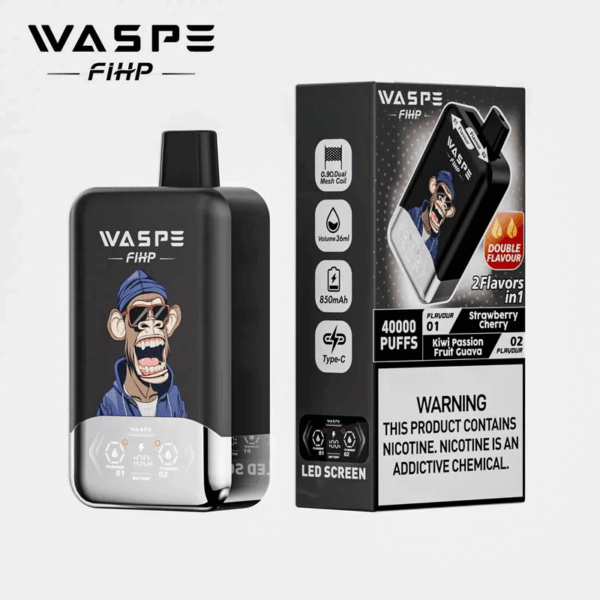 Shop WASPE fihp 40000 – 40,000 Puff Disposable Vape | Dual Flavor Vaping | 36mL Salt Nicotine | LED Display | 0.9Ω Mesh Coil | 850mAh Rechargeable Battery | Type-C Port | 0%-5% Nicotine | 16 Flavors