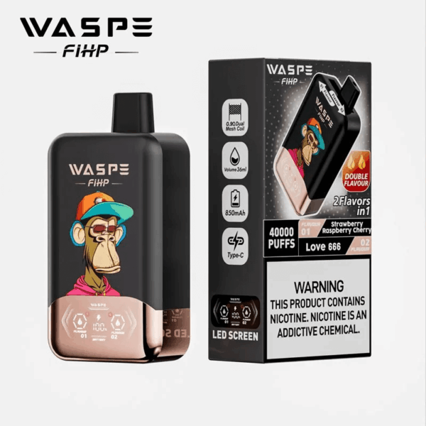 Shop WASPE fihp 40000 – 40,000 Puff Disposable Vape | Dual Flavor Vaping | 36mL Salt Nicotine | LED Display | 0.9Ω Mesh Coil | 850mAh Rechargeable Battery | Type-C Port | 0%-5% Nicotine | 16 Flavors