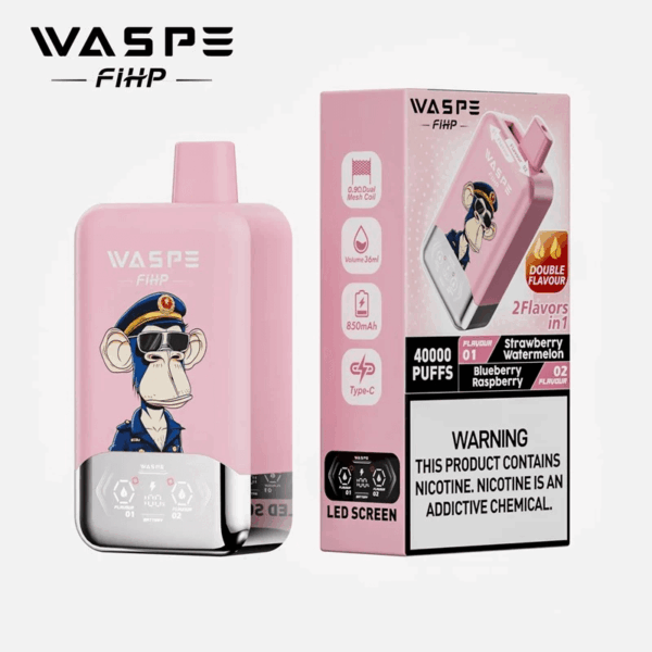 Shop WASPE fihp 40000 – 40,000 Puff Disposable Vape | Dual Flavor Vaping | 36mL Salt Nicotine | LED Display | 0.9Ω Mesh Coil | 850mAh Rechargeable Battery | Type-C Port | 0%-5% Nicotine | 16 Flavors