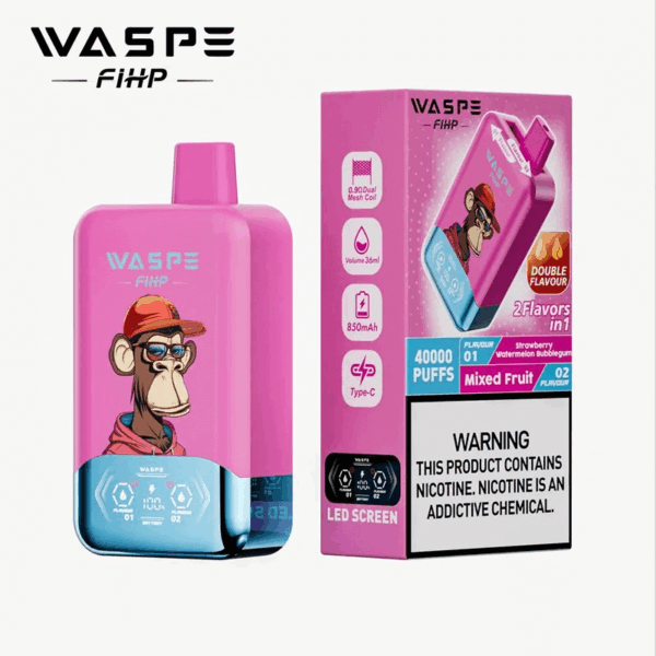 Shop WASPE fihp 40000 – 40,000 Puff Disposable Vape | Dual Flavor Vaping | 36mL Salt Nicotine | LED Display | 0.9Ω Mesh Coil | 850mAh Rechargeable Battery | Type-C Port | 0%-5% Nicotine | 16 Flavors