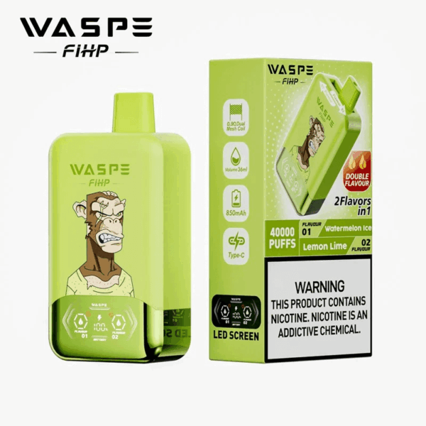Shop WASPE fihp 40000 – 40,000 Puff Disposable Vape | Dual Flavor Vaping | 36mL Salt Nicotine | LED Display | 0.9Ω Mesh Coil | 850mAh Rechargeable Battery | Type-C Port | 0%-5% Nicotine | 16 Flavors
