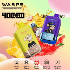 Shop WASPE fihp 40000 – 40,000 Puff Disposable Vape | Dual Flavor Vaping | 36mL Salt Nicotine | LED Display | 0.9Ω Mesh Coil | 850mAh Rechargeable Battery | Type-C Port | 0%-5% Nicotine | 16 Flavors