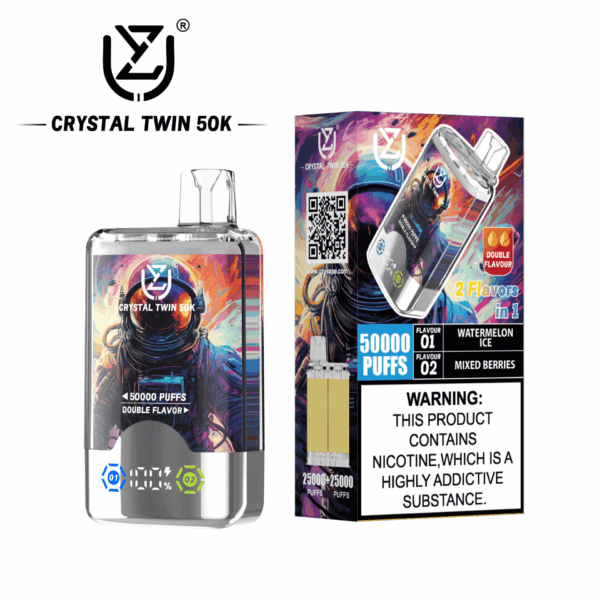 Shop UZY Crystal Twin 50K Vape – 50000 Puffs | Dual Mesh Coil | 40mL Salt Nicotine | LED Smart Display | Dual Flavor Switch Vape | 0-5% Nicotine | 850mAh Type-C Rechargeable Vape | Stylish Crystal Body