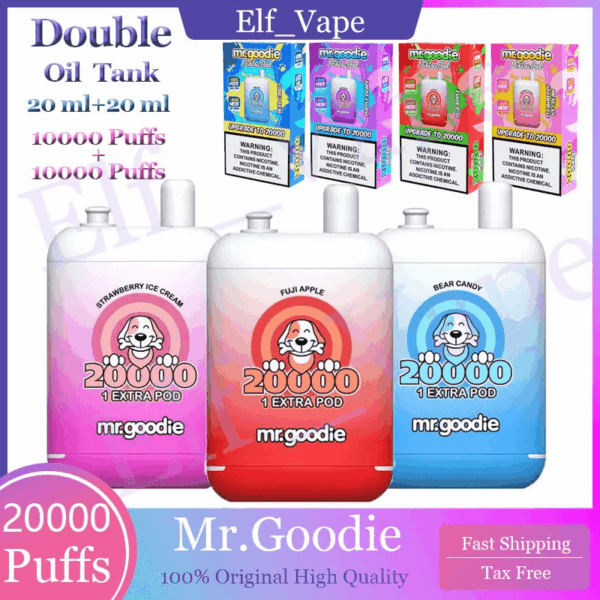 Buy Mr.Goodie 20000 Vape | 20K Puffs | Dual Pods | 40mL Salt Nic | 1.0Ω Mesh Coil | 650mAh Rechargeable Battery | Type-C Fast Charging | 12 Flavors Available | Long-lasting Vape