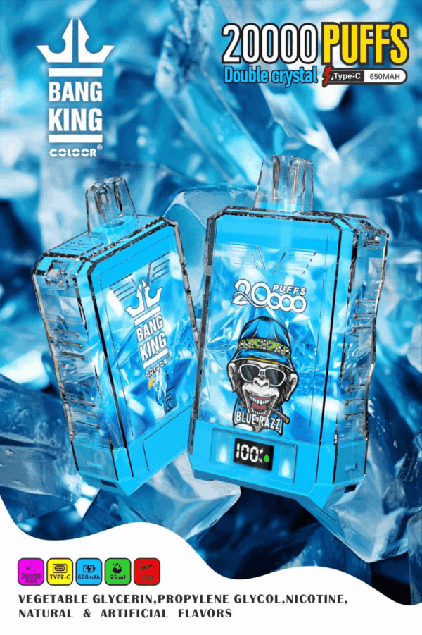 Buy Bang King Crystal 20000 Vape | 20K Puffs | Pre-filled 36mL Tank | 0%-5% Nicotine Options | 850mAh Battery | Disposable Vape Pen | 12 Flavor Selections | Type-C Fast Charging | LED Display Screen
