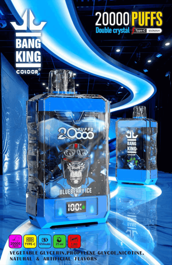 Buy Bang King Crystal 20000 Vape | 20K Puffs | Pre-filled 36mL Tank | 0%-5% Nicotine Options | 850mAh Battery | Disposable Vape Pen | 12 Flavor Selections | Type-C Fast Charging | LED Display Screen