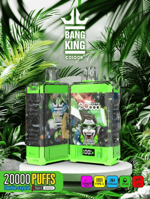 Buy Bang King Crystal 20000 Vape | 20K Puffs | Pre-filled 36mL Tank | 0%-5% Nicotine Options | 850mAh Battery | Disposable Vape Pen | 12 Flavor Selections | Type-C Fast Charging | LED Display Screen