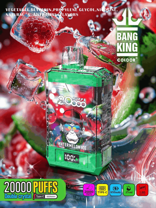 Buy Bang King Crystal 20000 Vape | 20K Puffs | Pre-filled 36mL Tank | 0%-5% Nicotine Options | 850mAh Battery | Disposable Vape Pen | 12 Flavor Selections | Type-C Fast Charging | LED Display Screen