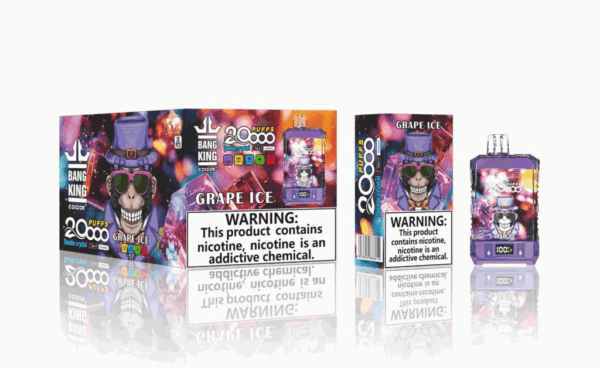 Buy Bang King Crystal 20000 Vape | 20K Puffs | Pre-filled 36mL Tank | 0%-5% Nicotine Options | 850mAh Battery | Disposable Vape Pen | 12 Flavor Selections | Type-C Fast Charging | LED Display Screen