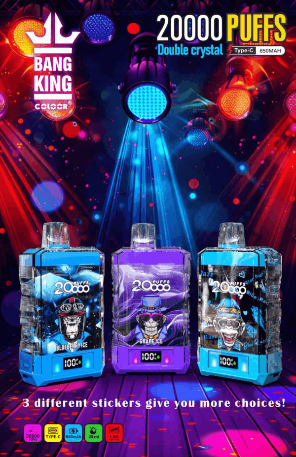 Buy Bang King Crystal 20000 Vape | 20K Puffs | Pre-filled 36mL Tank | 0%-5% Nicotine Options | 850mAh Battery | Disposable Vape Pen | 12 Flavor Selections | Type-C Fast Charging | LED Display Screen