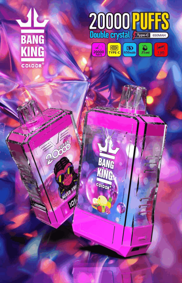 Buy Bang King Crystal 20000 Vape | 20K Puffs | Pre-filled 36mL Tank | 0%-5% Nicotine Options | 850mAh Battery | Disposable Vape Pen | 12 Flavor Selections | Type-C Fast Charging | LED Display Screen