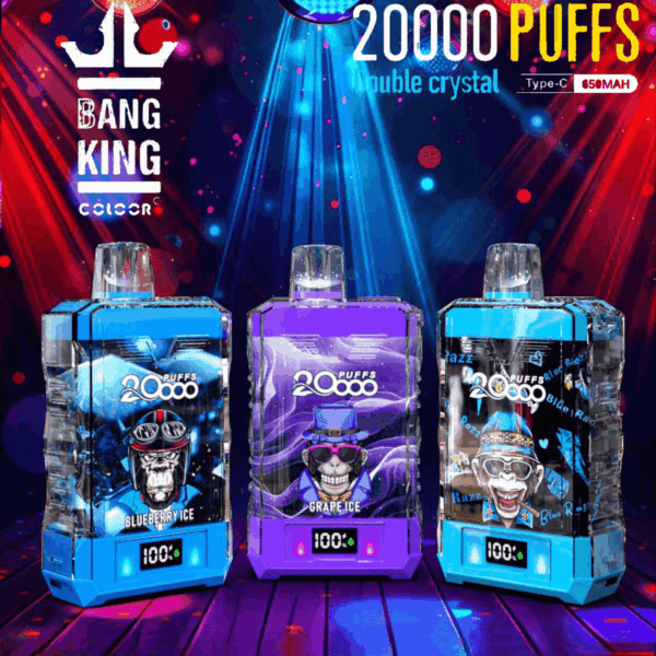 Buy Bang King Crystal 20000 Vape | 20K Puffs | Pre-filled 36mL Tank | 0%-5% Nicotine Options | 850mAh Battery | Disposable Vape Pen | 12 Flavor Selections | Type-C Fast Charging | LED Display Screen