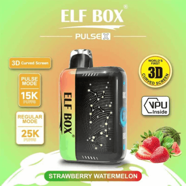 Shop ELF BOX Pulse X 25000 Vape – 18mL Salt Nicotine | 25,000 Puffs Standard / 15,000 Pulse | Dual 0.8Ω Mesh Coils | VPU Chip | 3D Curved Screen | AI Power Boost | 750mAh Rechargeable | Type-C Port | 10 Flavors