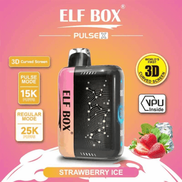 Shop ELF BOX Pulse X 25000 Vape – 18mL Salt Nicotine | 25,000 Puffs Standard / 15,000 Pulse | Dual 0.8Ω Mesh Coils | VPU Chip | 3D Curved Screen | AI Power Boost | 750mAh Rechargeable | Type-C Port | 10 Flavors