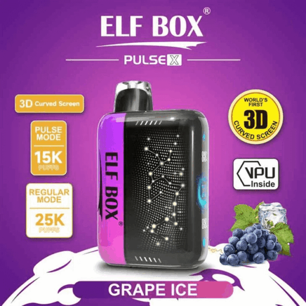 Shop ELF BOX Pulse X 25000 Vape – 18mL Salt Nicotine | 25,000 Puffs Standard / 15,000 Pulse | Dual 0.8Ω Mesh Coils | VPU Chip | 3D Curved Screen | AI Power Boost | 750mAh Rechargeable | Type-C Port | 10 Flavors