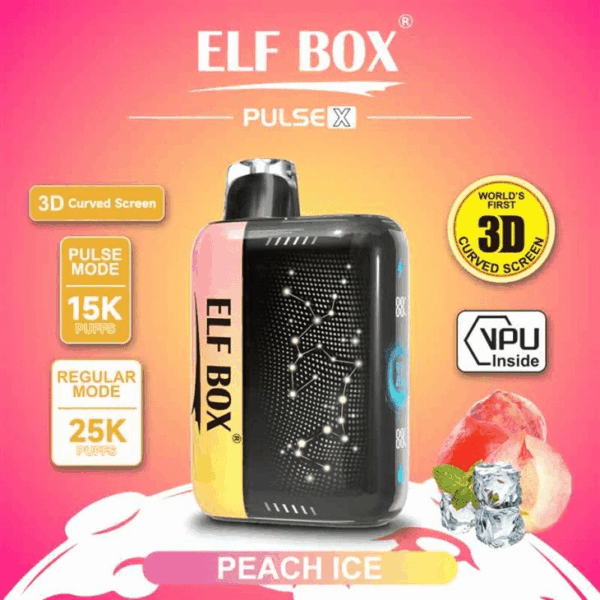 Shop ELF BOX Pulse X 25000 Vape – 18mL Salt Nicotine | 25,000 Puffs Standard / 15,000 Pulse | Dual 0.8Ω Mesh Coils | VPU Chip | 3D Curved Screen | AI Power Boost | 750mAh Rechargeable | Type-C Port | 10 Flavors