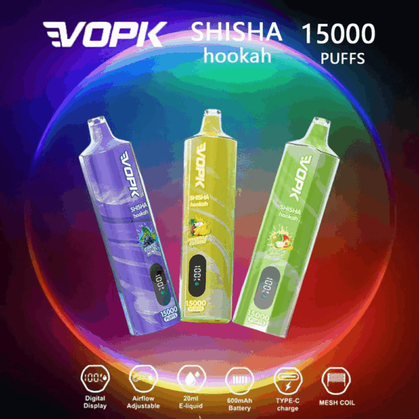 Buy VOPK Shisha-Hookah 15000 Vape | 15K Puffs | Pre-filled 20mL Tank | 0%-5% Nicotine Options | 600mAh Battery | Mesh Coil Technology | Shisha Flavors | Direct-to-Lung (DTL) Design | Type-C Charging