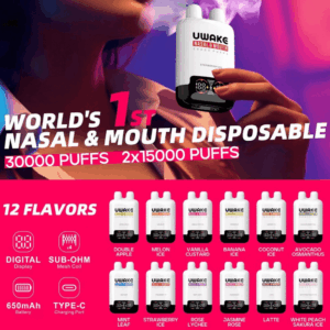 Buy Mr.Goodie UWAKE 30000 Vape | 30K Puffs | Dual Tank Design | 23mL Salt Nic | 1.1Ω Mesh Coil | 550mAh Rechargeable Battery | Type-C Fast Charging | Smart Display | Nasal & Mouth Inhalation | 12 Flavors