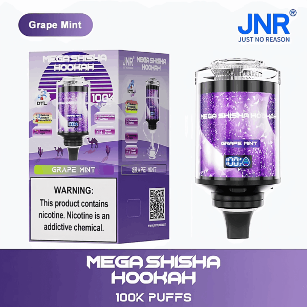 Buy JNR Mega Shisha Hookah 100K Vape | 100K Puffs | 2% Nicotine | 60ml E-Liquid | 2200mAh Battery | Dual Mouthpiece | Hookah-Style Vape | Fast Type-C Charging