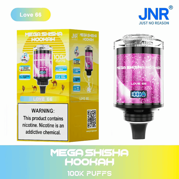 Buy JNR Mega Shisha Hookah 100K Vape | 100K Puffs | 2% Nicotine | 60ml E-Liquid | 2200mAh Battery | Dual Mouthpiece | Hookah-Style Vape | Fast Type-C Charging