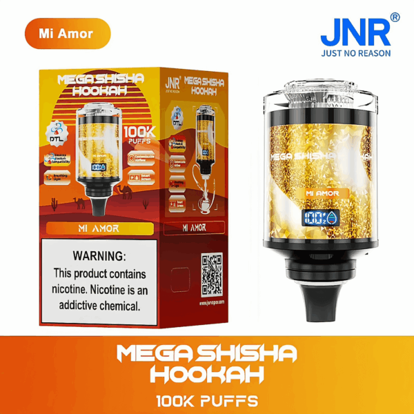 Buy JNR Mega Shisha Hookah 100K Vape | 100K Puffs | 2% Nicotine | 60ml E-Liquid | 2200mAh Battery | Dual Mouthpiece | Hookah-Style Vape | Fast Type-C Charging