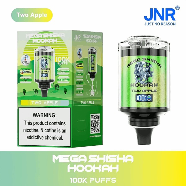Buy JNR Mega Shisha Hookah 100K Vape | 100K Puffs | 2% Nicotine | 60ml E-Liquid | 2200mAh Battery | Dual Mouthpiece | Hookah-Style Vape | Fast Type-C Charging