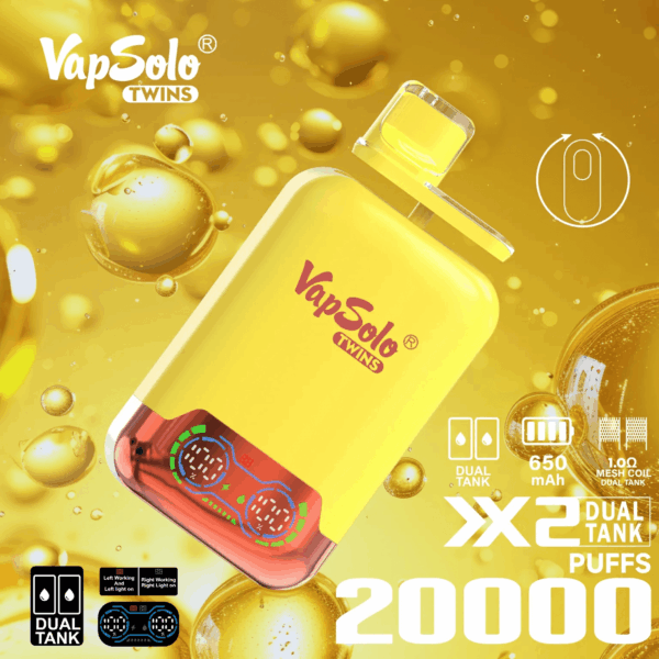 Buy VapSolo Twins 20000 Vape | 20K Puffs | Pre-filled 25mL Tank | 2%-5% Nicotine Options | 650mAh Battery | Dual Flavor Pods | LED Screen | Type-C Fast Charging | Disposable Vape Pen