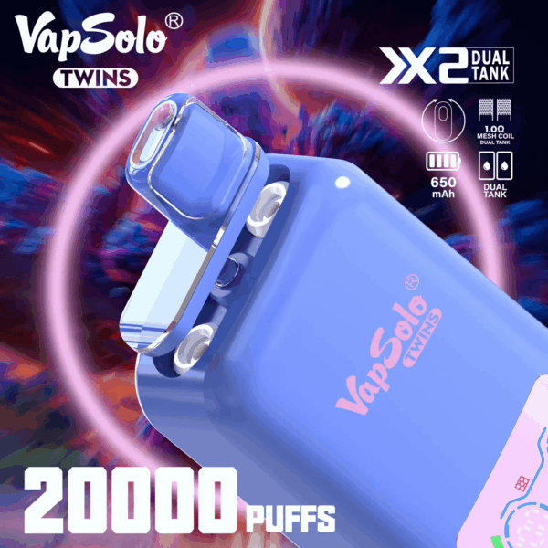 Buy VapSolo Twins 20000 Vape | 20K Puffs | Pre-filled 25mL Tank | 2%-5% Nicotine Options | 650mAh Battery | Dual Flavor Pods | LED Screen | Type-C Fast Charging | Disposable Vape Pen