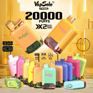 VapSolo Twins 20000 Disposable Vape | 20,000 Puffs | 25mL E-liquid | 2%-5% Nicotine | 650mAh Battery | Dual Flavor System | Mesh Coil 0.6Ω | LED Display | Type-C Rechargeable | Adjustable Airflow