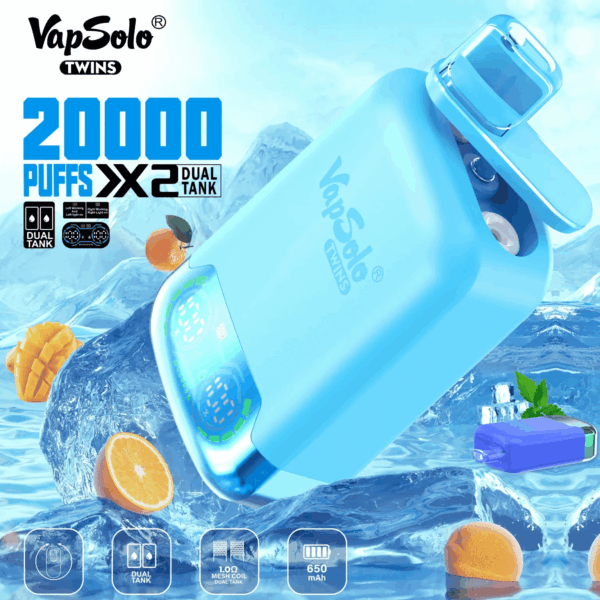 Buy VapSolo Twins 20000 Vape | 20K Puffs | Pre-filled 25mL Tank | 2%-5% Nicotine Options | 650mAh Battery | Dual Flavor Pods | LED Screen | Type-C Fast Charging | Disposable Vape Pen