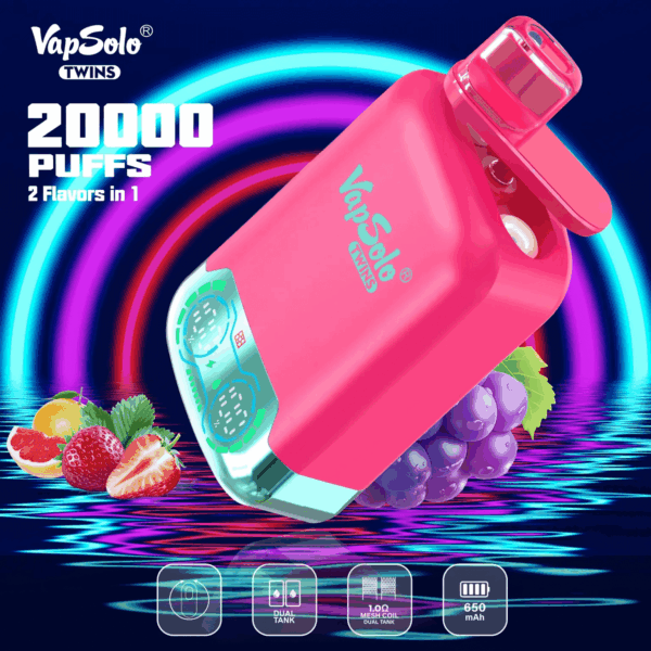 Buy VapSolo Twins 20000 Vape | 20K Puffs | Pre-filled 25mL Tank | 2%-5% Nicotine Options | 650mAh Battery | Dual Flavor Pods | LED Screen | Type-C Fast Charging | Disposable Vape Pen