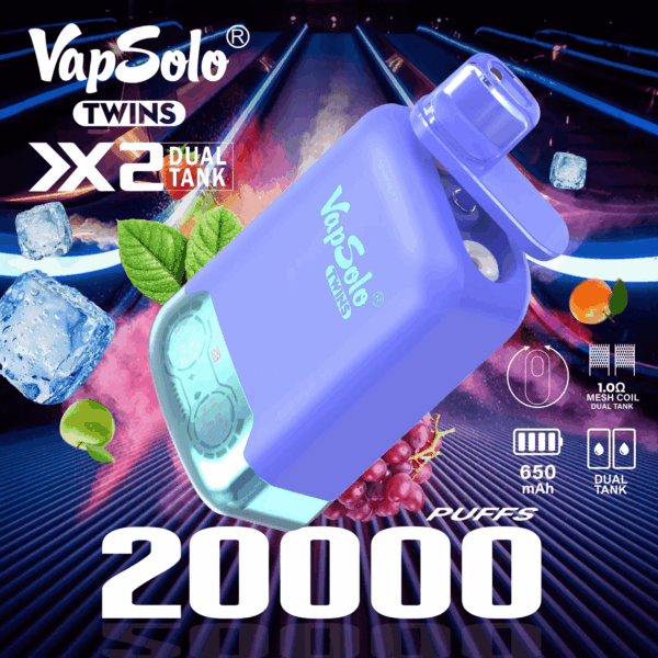 Buy VapSolo Twins 20000 Vape | 20K Puffs | Pre-filled 25mL Tank | 2%-5% Nicotine Options | 650mAh Battery | Dual Flavor Pods | LED Screen | Type-C Fast Charging | Disposable Vape Pen
