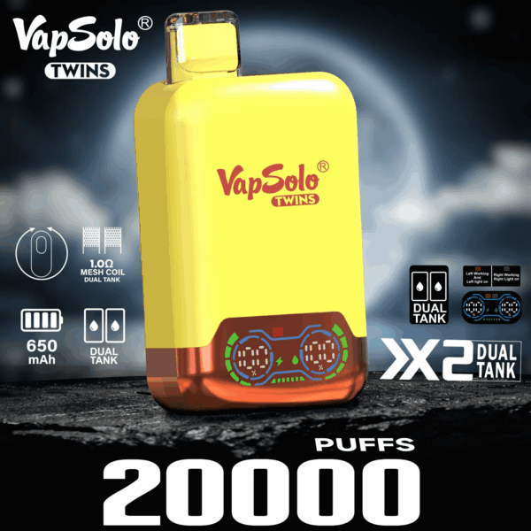 Buy VapSolo Twins 20000 Vape | 20K Puffs | Pre-filled 25mL Tank | 2%-5% Nicotine Options | 650mAh Battery | Dual Flavor Pods | LED Screen | Type-C Fast Charging | Disposable Vape Pen